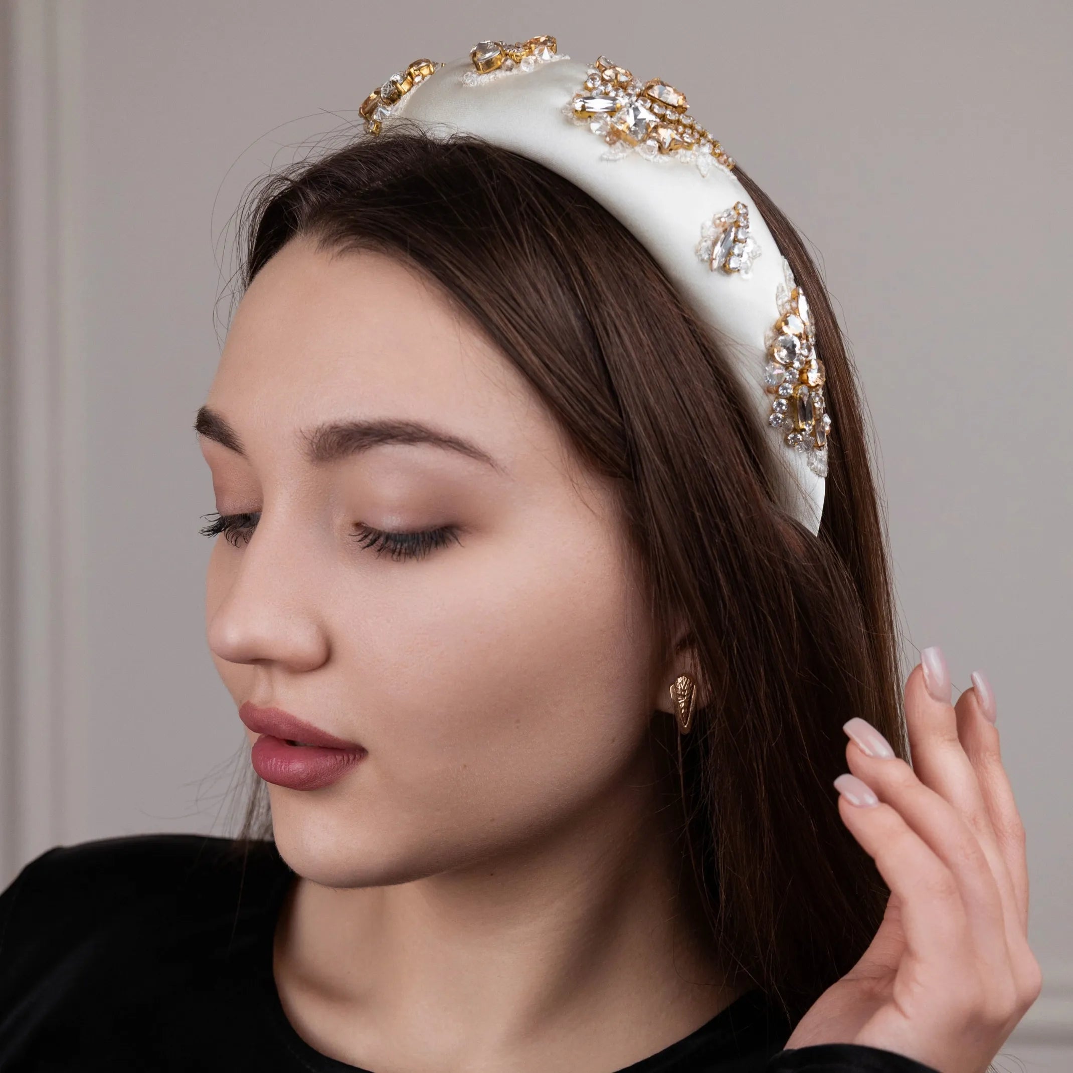 Обруч Міріам зі стразами айворі із золотим