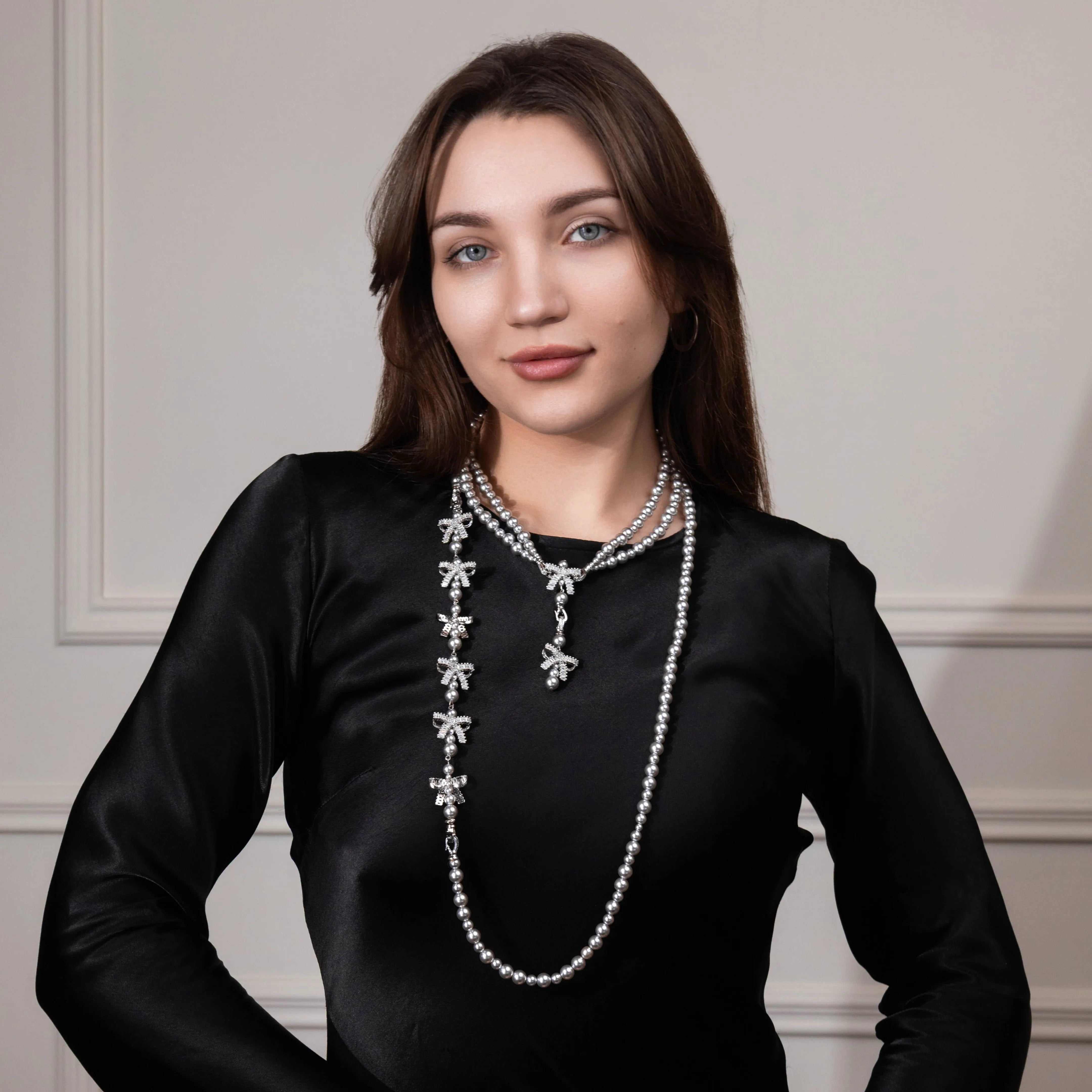 Намисто-трансформер Робін з перлин сріблясте