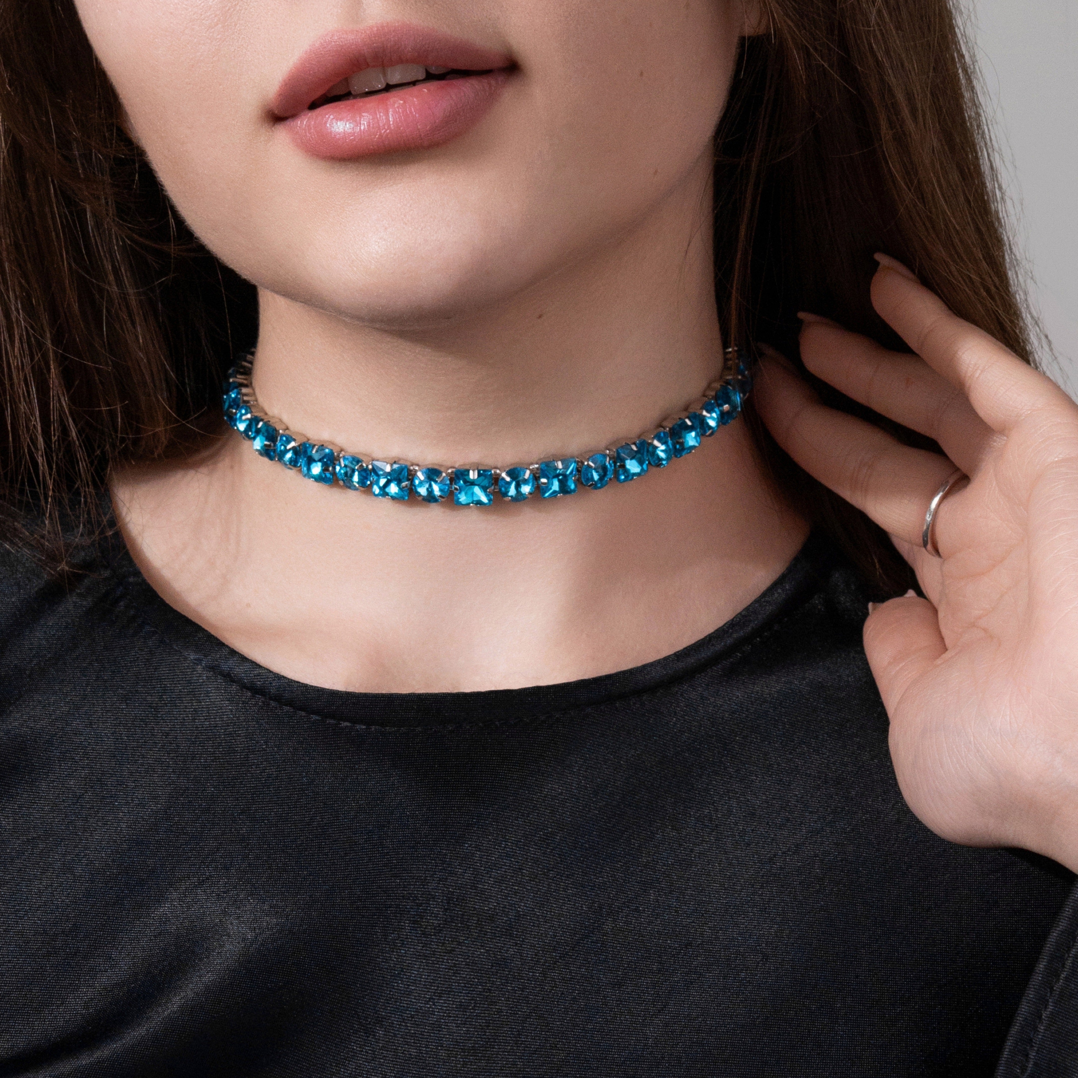 Чокер Ненсі зі стразами бірюзовий