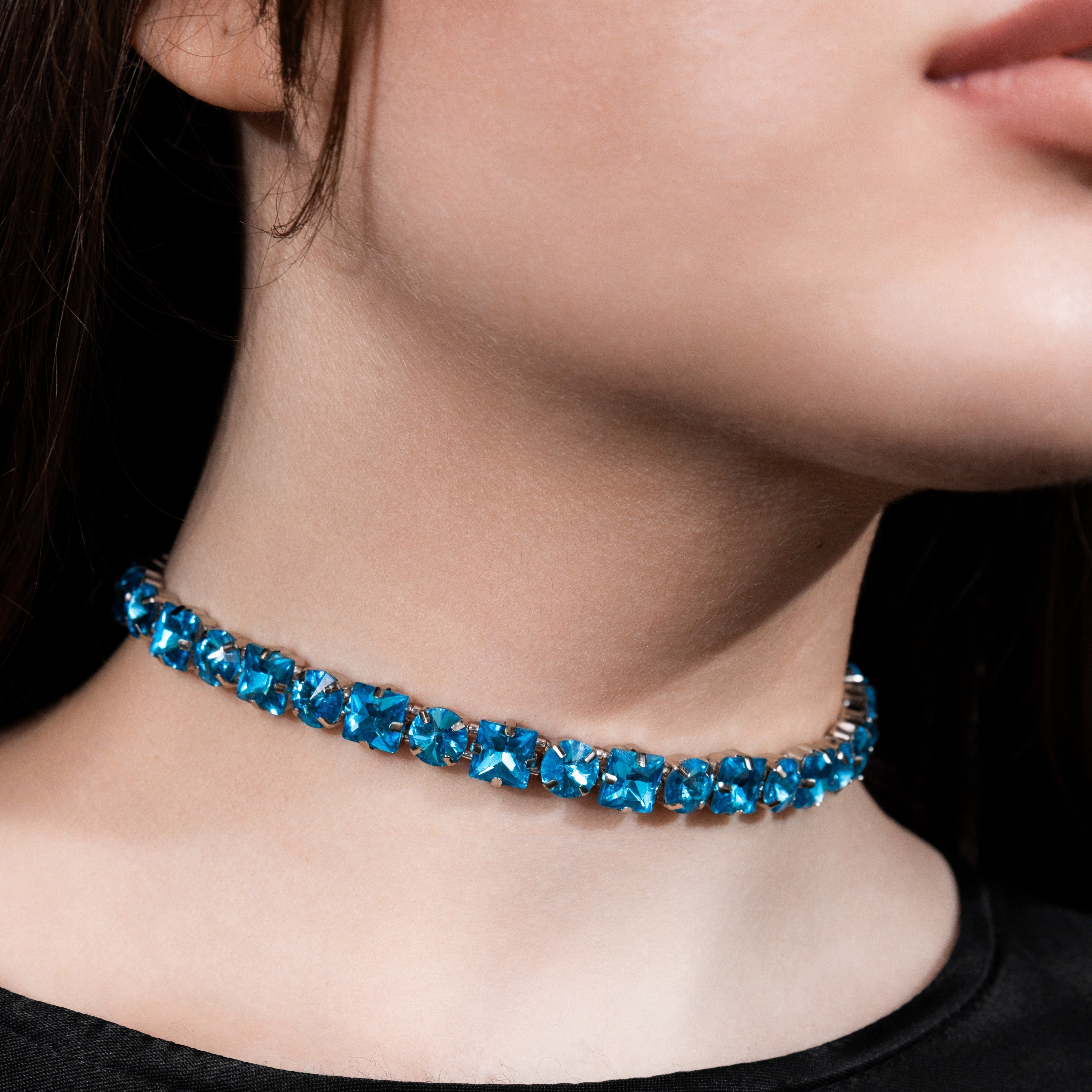 Чокер Ненсі зі стразами бірюзовий